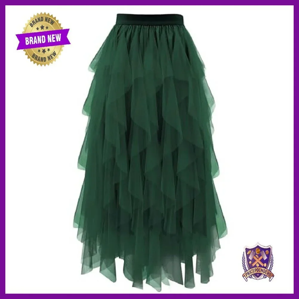 Women's Tulle A-Line Skirt Midi Length Elastic Waist Fairy Tiered - Picture 2 of 8
